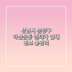 성남시 분당구 하산운동 렌터카 업체 정보 총정리