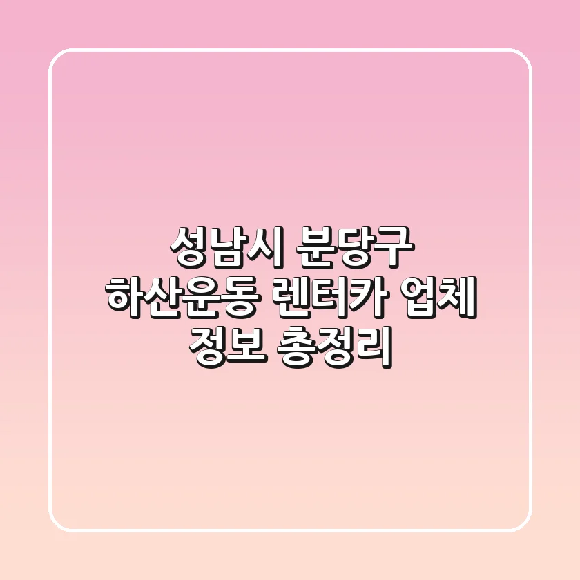 성남시 분당구 하산운동 렌터카 업체 정보 총정리