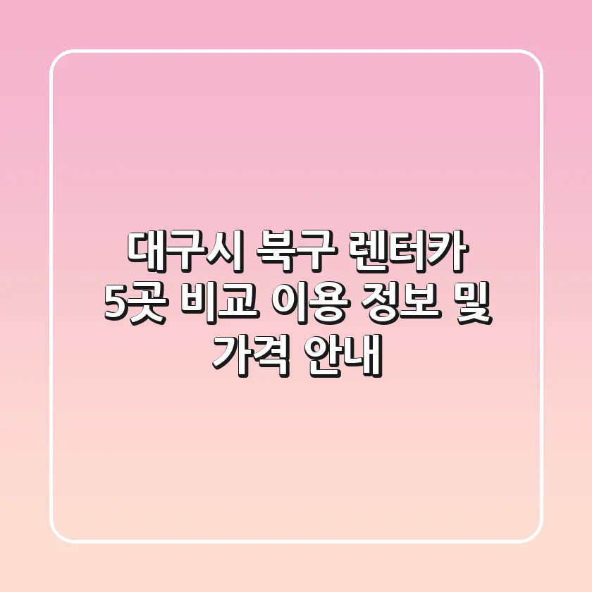 대구시 북구 렌터카 5곳 비교: 이용 정보 및 가격 안내