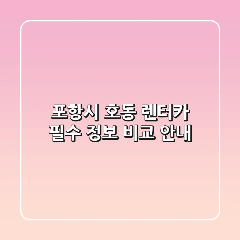 포항시 호동 렌터카: 필수 정보 비교 안내