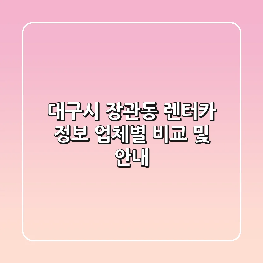 대구시 장관동 렌터카 정보 - 업체별 비교 및 안내