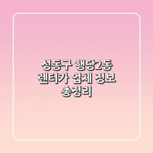 성동구 행당2동 렌터카 업체 정보 총정리