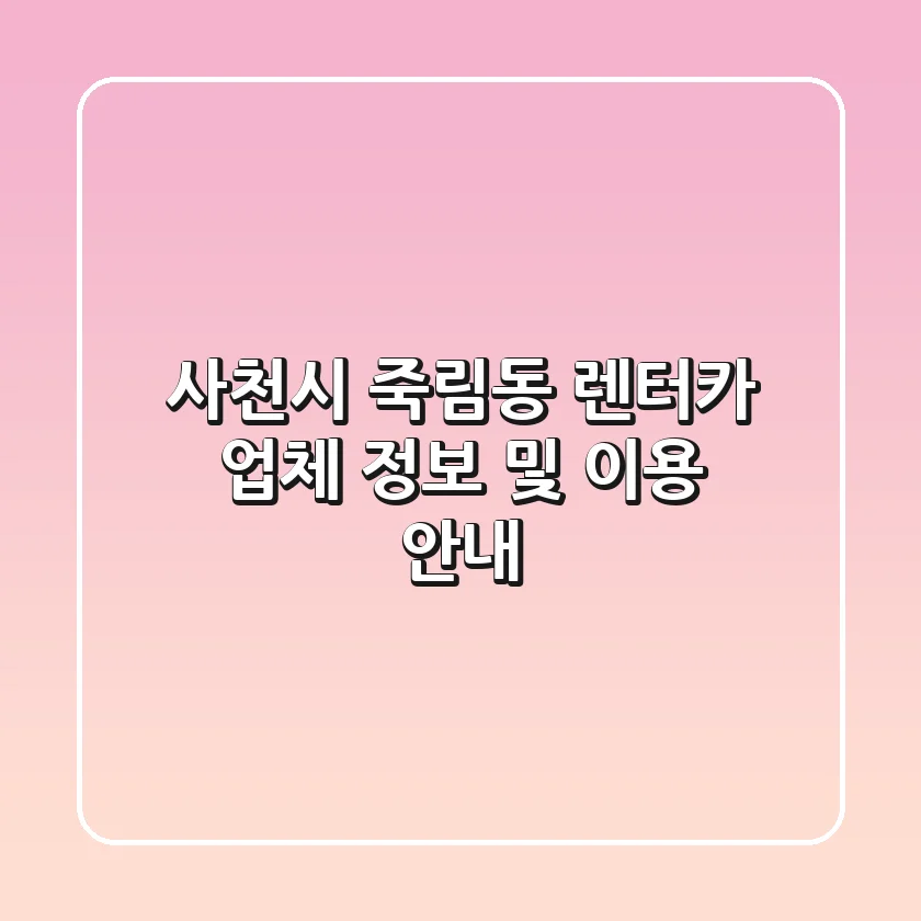 사천시 죽림동 렌터카 업체 정보 및 이용 안내
