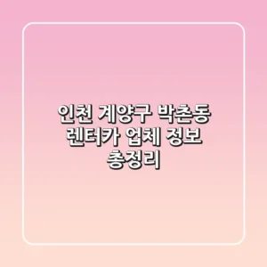 인천 계양구 박촌동 렌터카 업체 정보 총정리