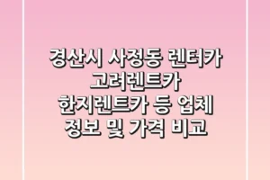경산시 사정동 렌터카: 고려렌트카, 한지렌트카 등 업체 정보 및 가격 비교