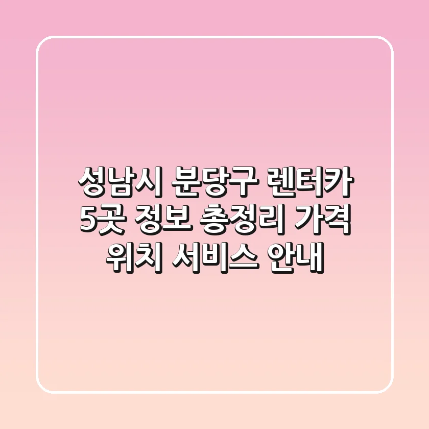 성남시 분당구 렌터카 5곳 정보 총정리 - 가격, 위치, 서비스 안내