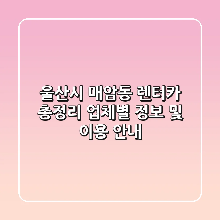울산시 매암동 렌터카 총정리: 업체별 정보 및 이용 안내