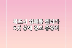 목포시 영해동 렌터카 5곳 상세 정보 총정리