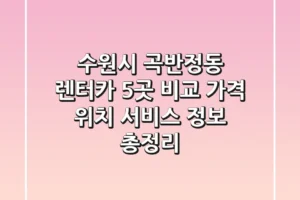 수원시 곡반정동 렌터카 5곳 비교: 가격, 위치, 서비스 정보 총정리