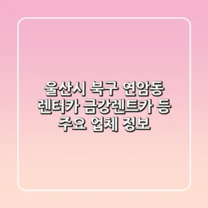 울산시 북구 연암동 렌터카: 금강렌트카 등 주요 업체 정보