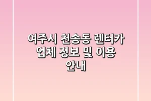 여주시 천송동 렌터카 업체 정보 및 이용 안내