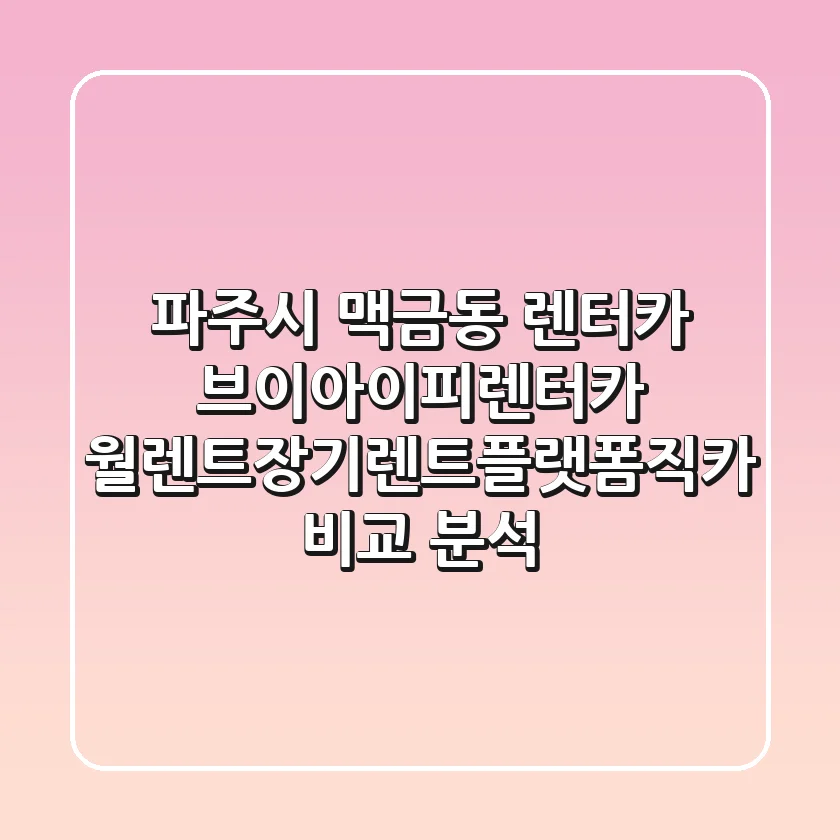 파주시 맥금동 렌터카: 브이아이피렌터카, 월렌트장기렌트플랫폼직카 비교 분석