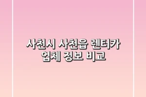 사천시 사천읍 렌터카 업체 정보 비교