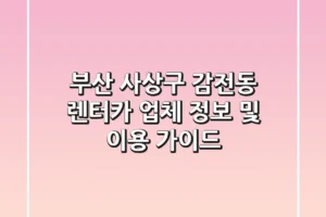 부산 사상구 감전동 렌터카 업체 정보 및 이용 가이드