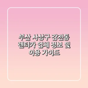 부산 사상구 감전동 렌터카 업체 정보 및 이용 가이드