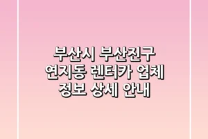 부산시 부산진구 연지동 렌터카 업체 정보 상세 안내