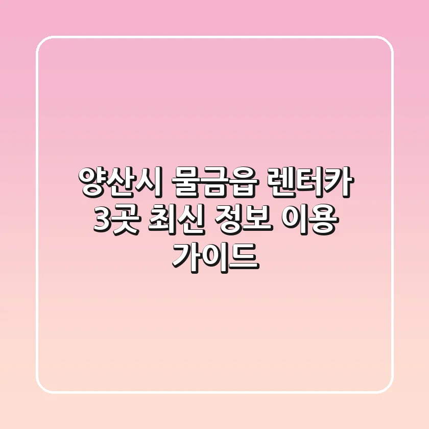 양산시 물금읍 렌터카 3곳 최신 정보 - 이용 가이드