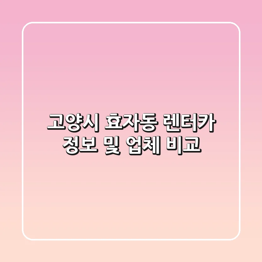 고양시 효자동 렌터카 정보 및 업체 비교