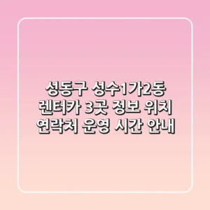 성동구 성수1가2동 렌터카 3곳 정보 - 위치, 연락처, 운영 시간 안내