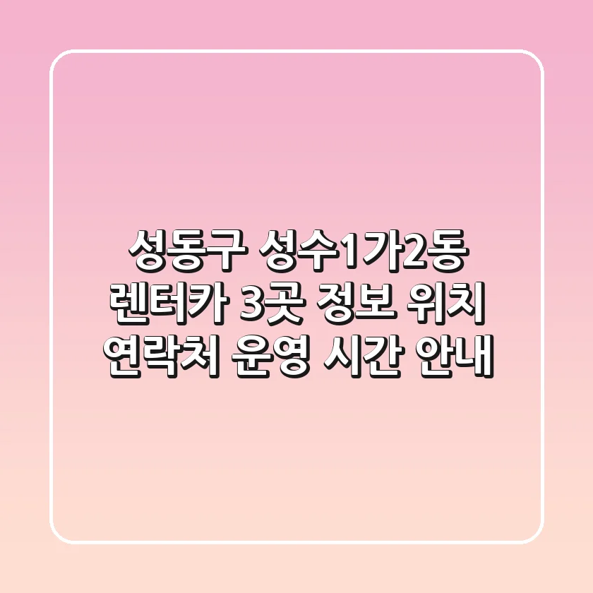 성동구 성수1가2동 렌터카 3곳 정보 - 위치, 연락처, 운영 시간 안내