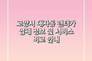 고양시 대자동 렌터카: 업체 정보 및 서비스 비교 안내