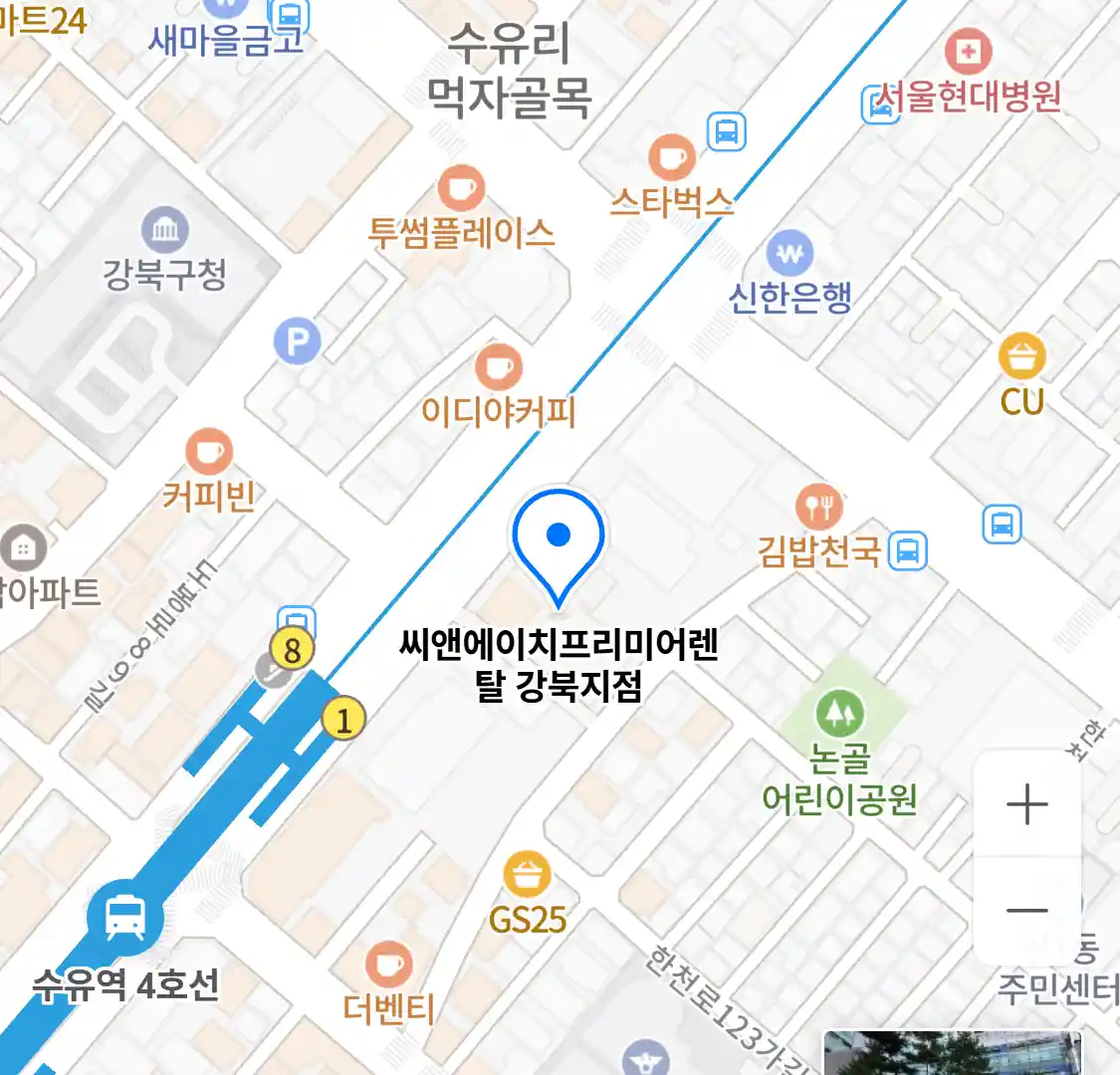 씨앤에이치프리미어렌탈 강북지점 지도