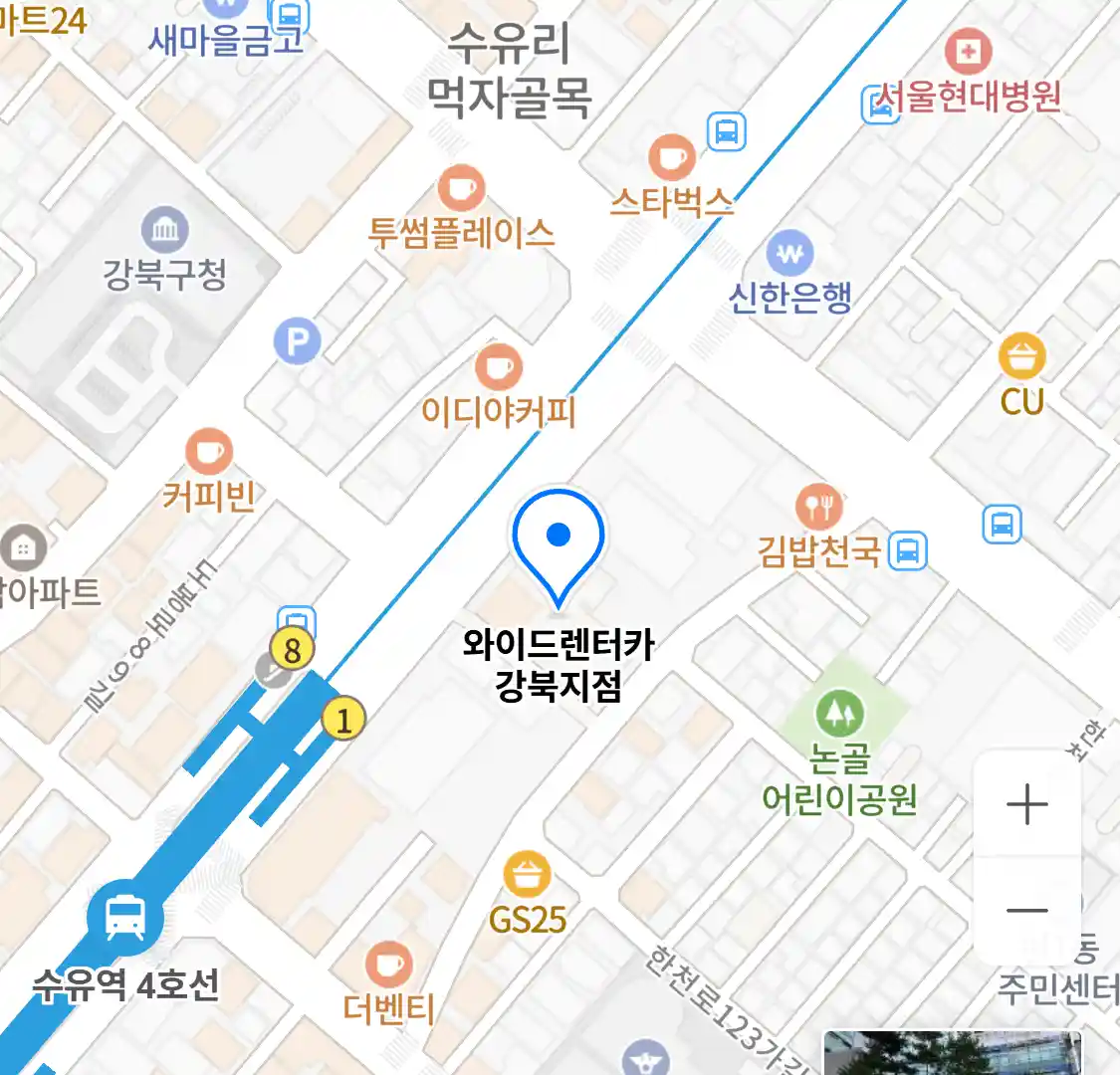 와이드렌터카 강북지점 지도