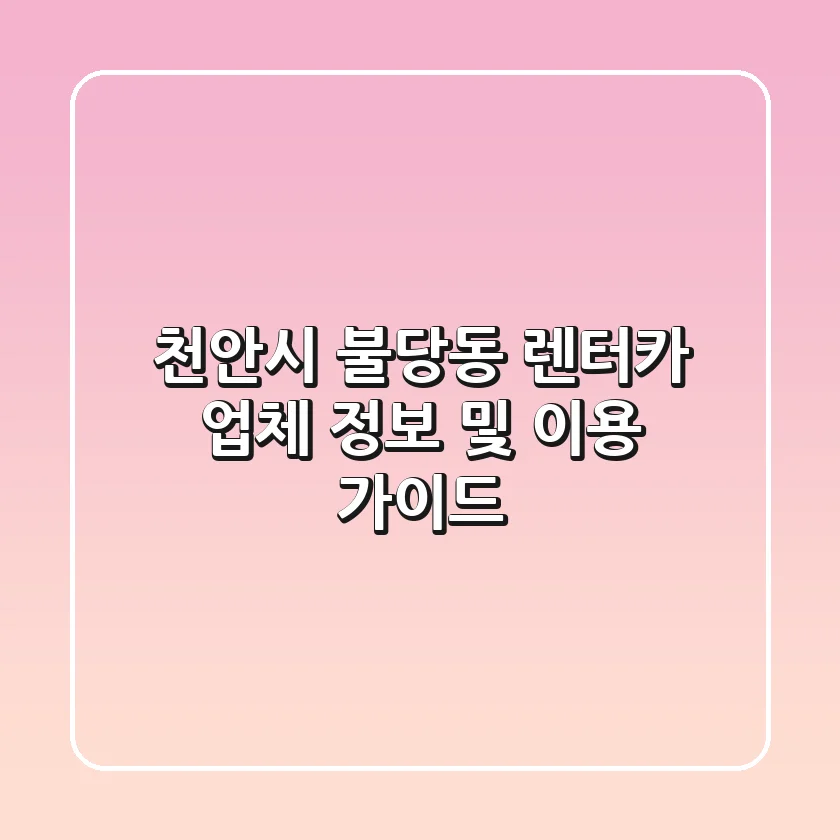 천안시 불당동 렌터카 업체 정보 및 이용 가이드