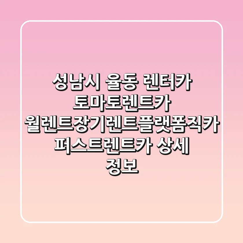 성남시 율동 렌터카: 토마토렌트카, 월렌트장기렌트플랫폼직카, 퍼스트렌트카 상세 정보