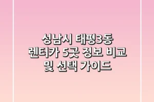성남시 태평3동 렌터카 5곳 정보 비교 및 선택 가이드