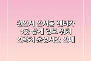 천안시 안서동 렌터카 3곳 상세 정보 – 위치, 연락처, 운영시간 안내