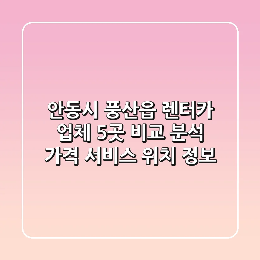 안동시 풍산읍 렌터카 업체 5곳 비교 분석 - 가격, 서비스, 위치 정보