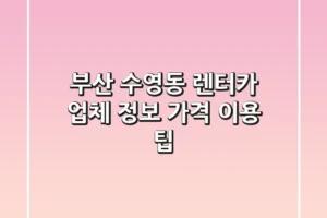 부산 수영동 렌터카: 업체 정보, 가격, 이용 팁